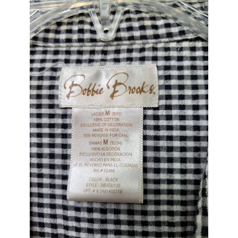 Vtg Bobbie Brooks Womens Black Gingham Short Sleeve Button-Up Shirt M Patchwork - Picture 3 of 12